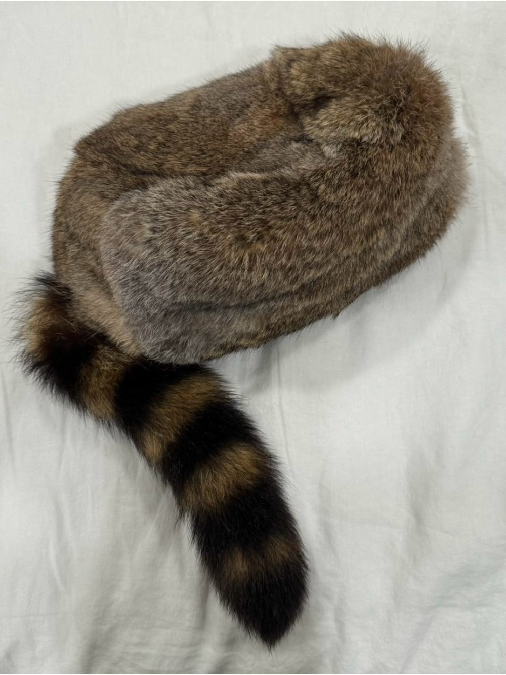 rabbit fur raccoon tail hat